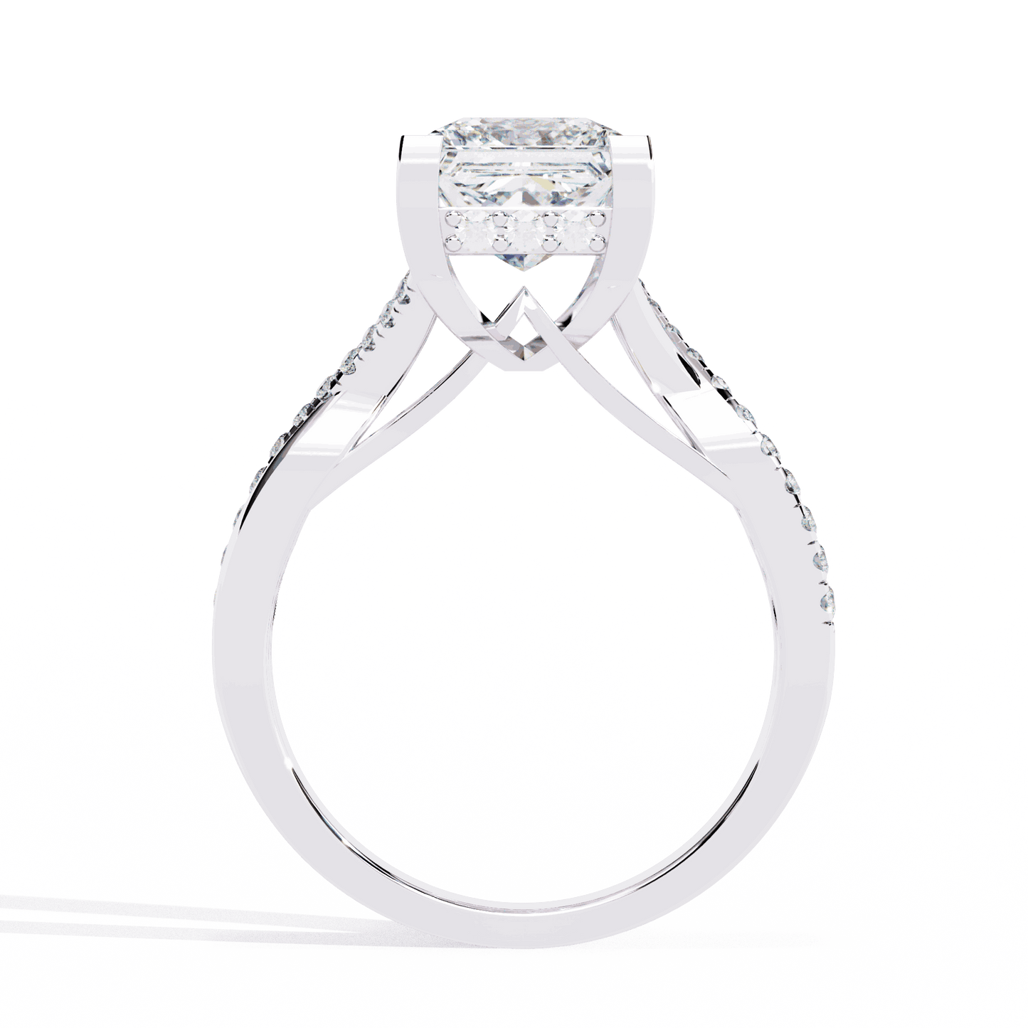 Princess Cut Lab Grown Diamond Halo Engagement Ring with Hidden Halo and Pave Crossover Shank
