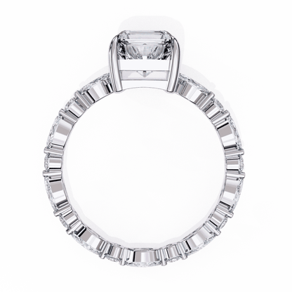 Emerald Cut Lab Grown Diamond Side Stone Engagement Ring with Marquise and Round Eternity Band