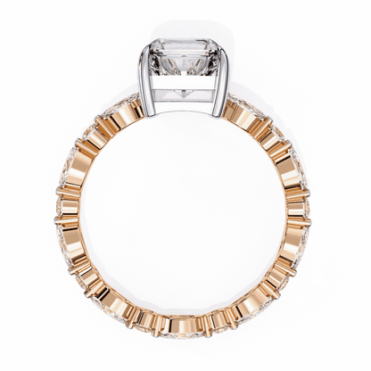 Emerald Cut Lab Grown Diamond Side Stone Engagement Ring with Marquise and Round Eternity Band
