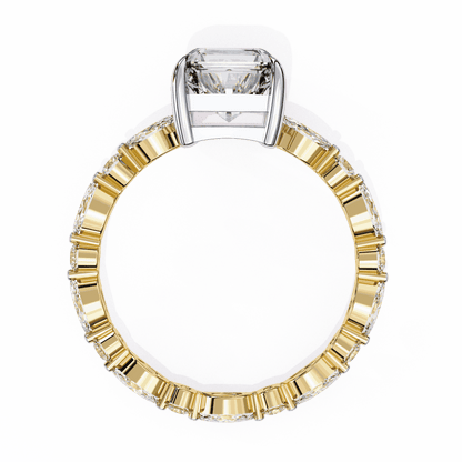 Emerald Cut Lab Grown Diamond Side Stone Engagement Ring with Marquise and Round Eternity Band