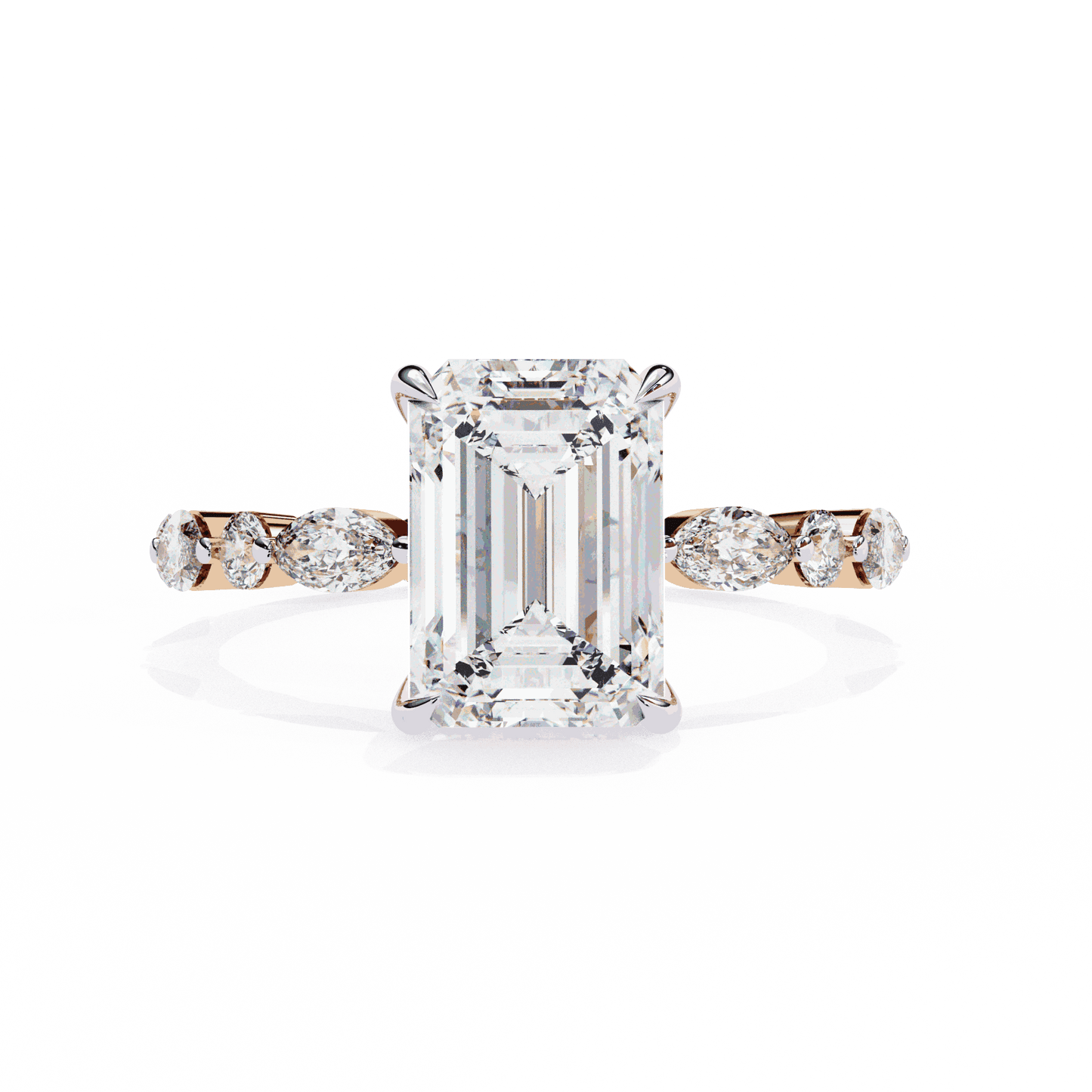 Emerald Cut Lab Grown Diamond Side Stone Engagement Ring with Marquise and Round Eternity Band
