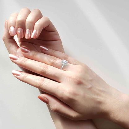 Radiant Cut Lab Grown Diamond Hidden Halo Engagement Ring | 14K White Gold Pavé Band