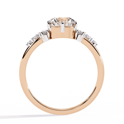 Round Cut Lab Grown Diamond Side Stone Engagement Ring with Scattered Cluster Shoulders