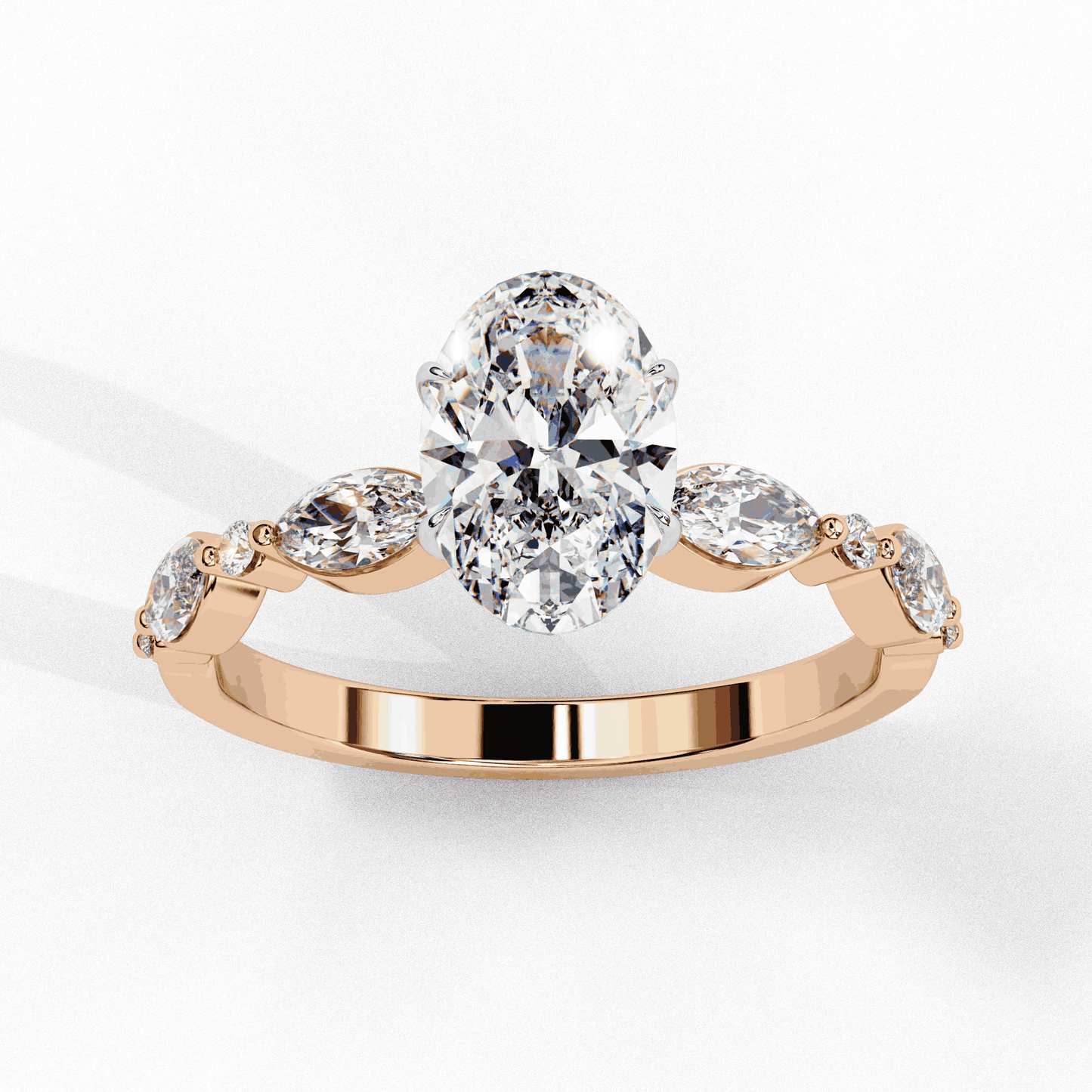 Oval Cut Lab Grown Diamond Pave Engagement Ring with Marquise and Round Accent Shoulders