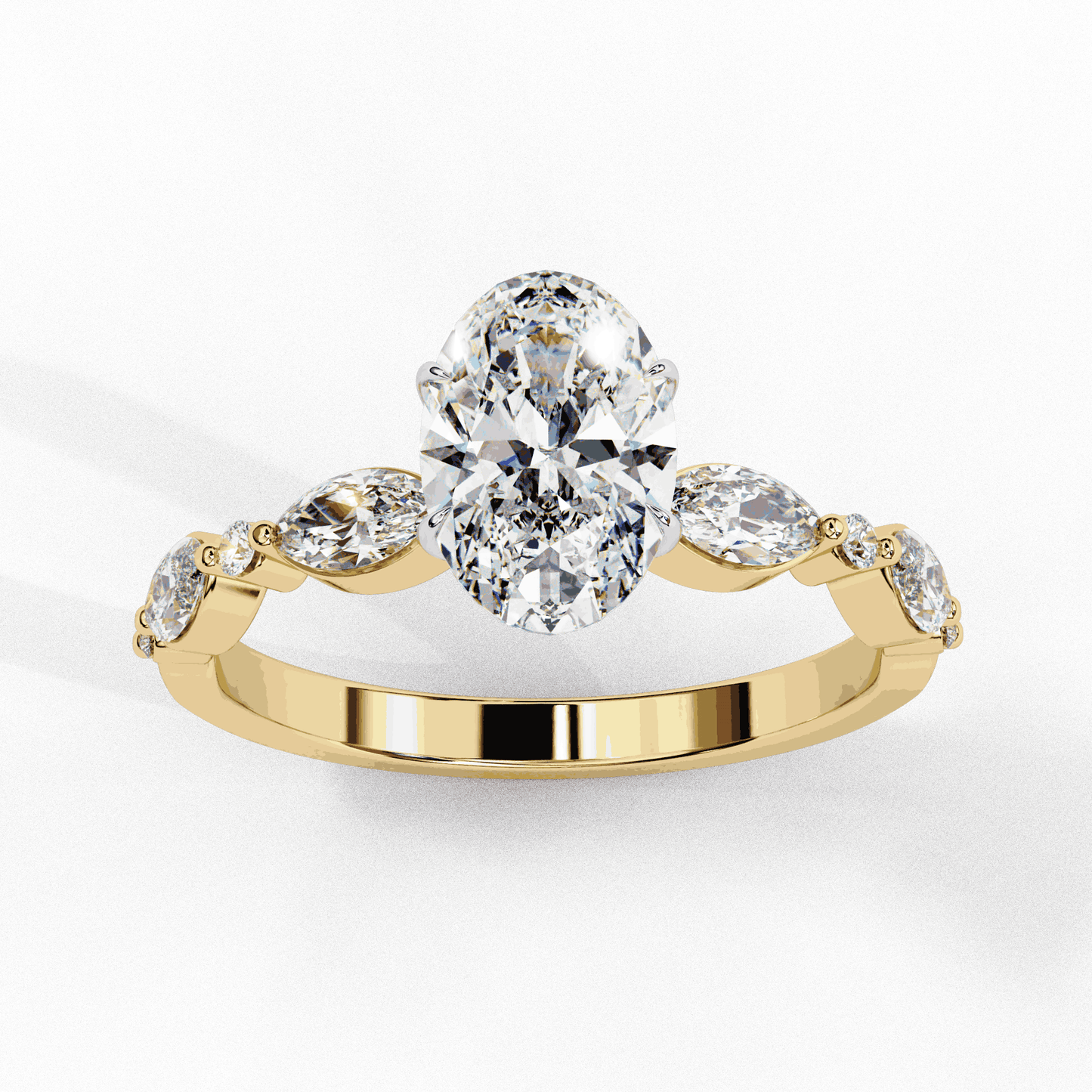 Oval Cut Lab Grown Diamond Pave Engagement Ring with Marquise and Round Accent Shoulders