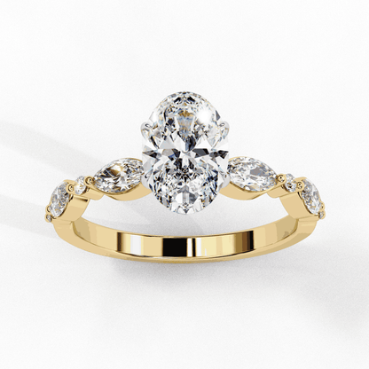Oval Cut Lab Grown Diamond Pave Engagement Ring with Marquise and Round Accent Shoulders
