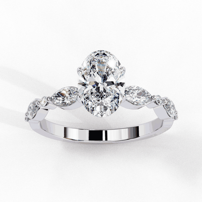 Oval Cut Lab Grown Diamond Pave Engagement Ring with Marquise and Round Accent Shoulders