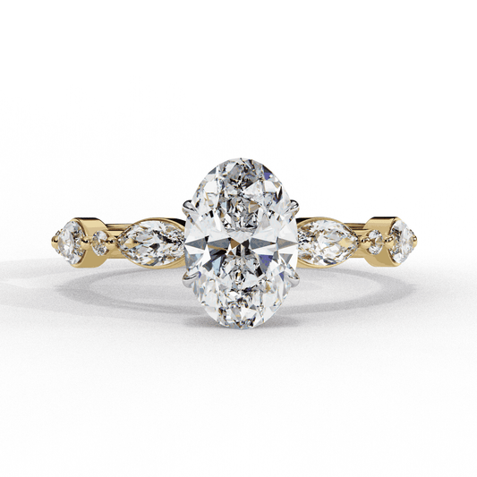 Oval Cut Lab Grown Diamond Pave Engagement Ring with Marquise and Round Accent Shoulders