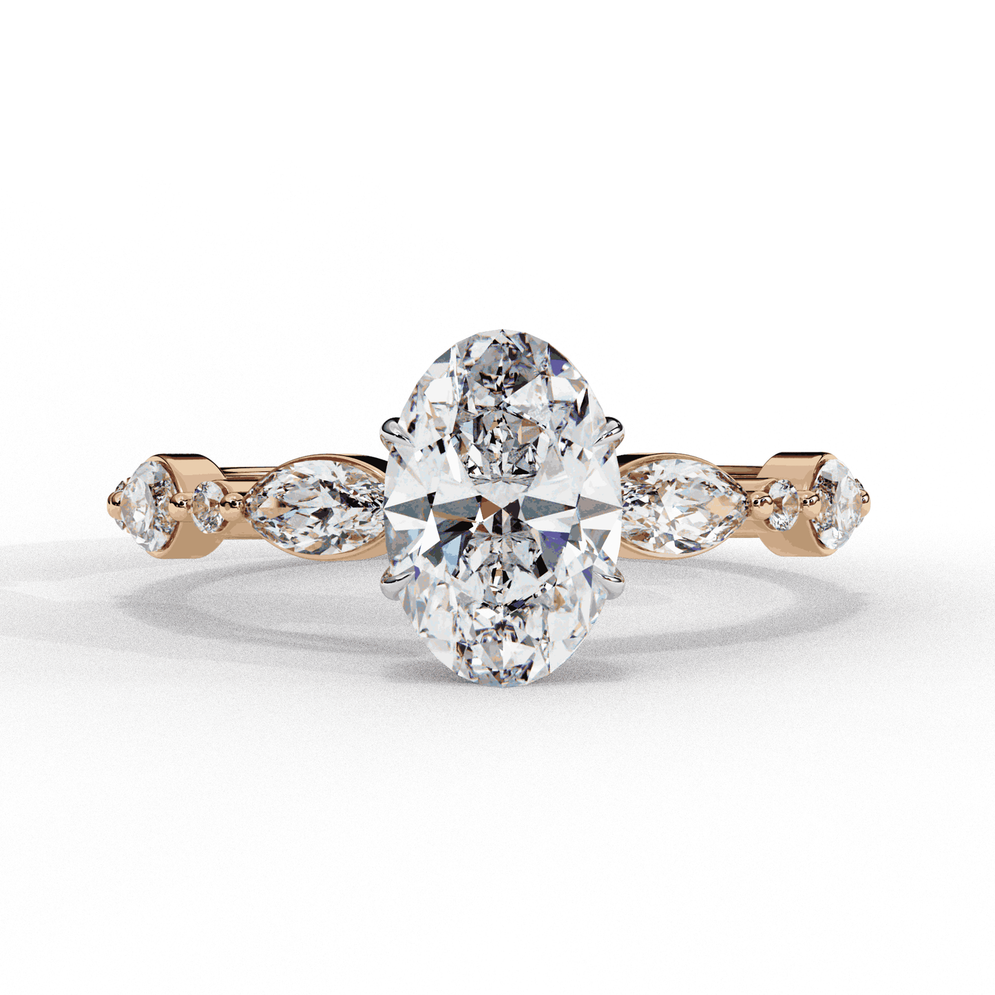Oval Cut Lab Grown Diamond Pave Engagement Ring with Marquise and Round Accent Shoulders