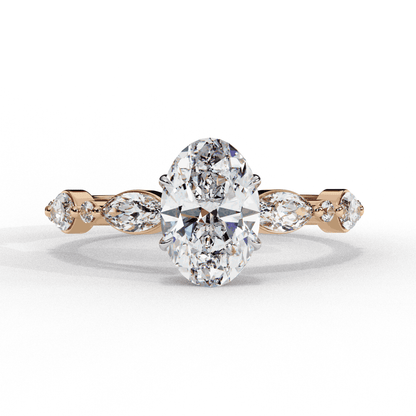 Oval Cut Lab Grown Diamond Pave Engagement Ring with Marquise and Round Accent Shoulders