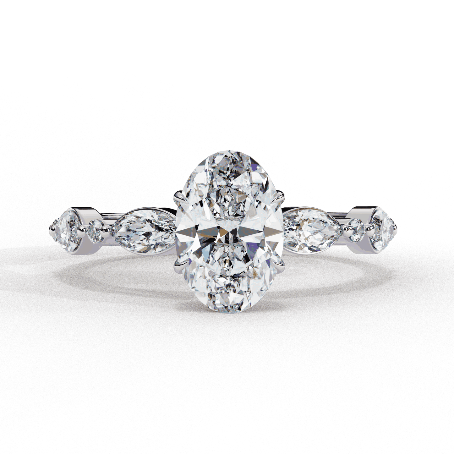 Oval Cut Lab Grown Diamond Pave Engagement Ring with Marquise and Round Accent Shoulders