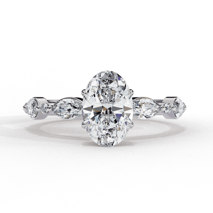Oval Cut Lab Grown Diamond Pave Engagement Ring with Marquise and Round Accent Shoulders