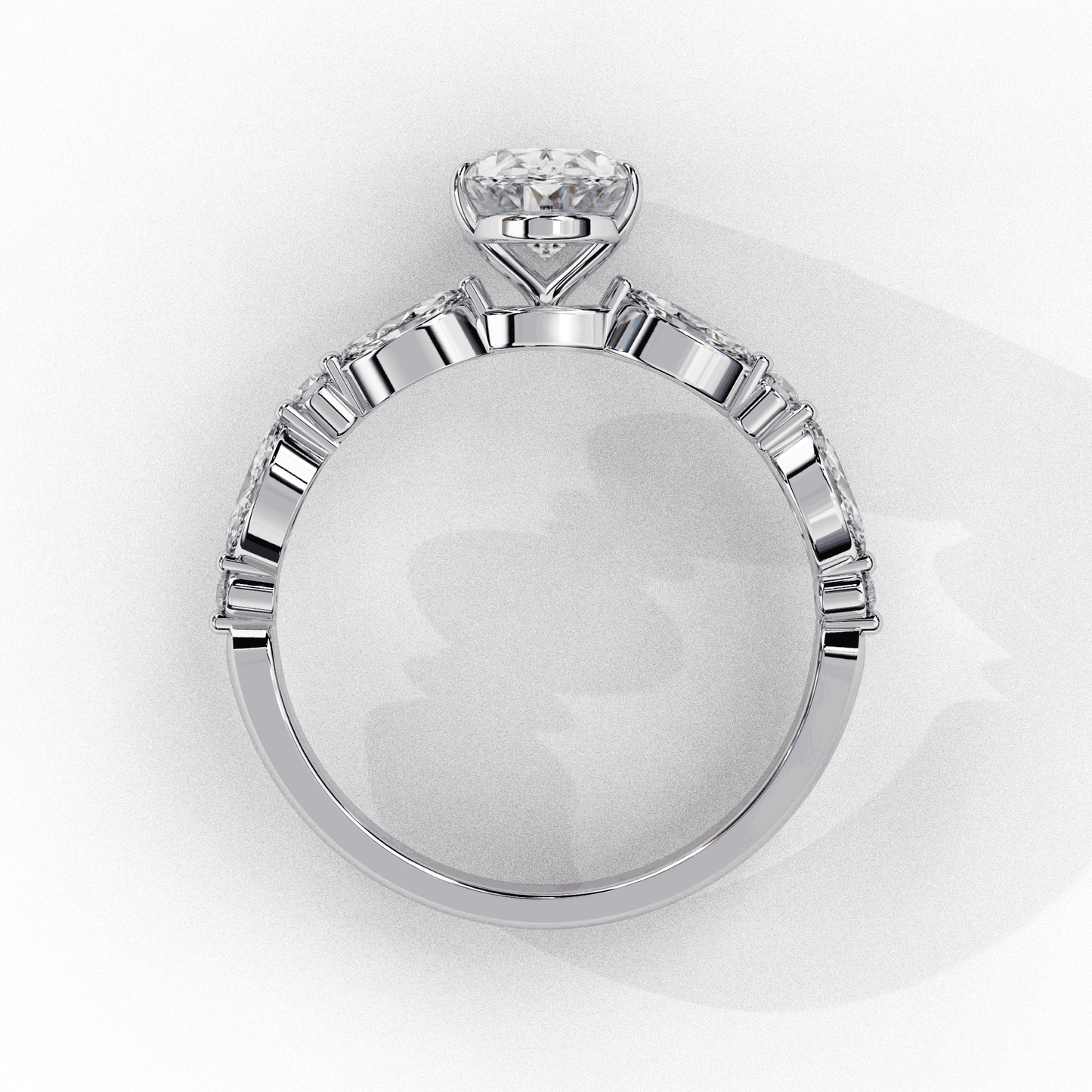 Oval Cut Lab Grown Diamond Pave Engagement Ring with Marquise and Round Accent Shoulders