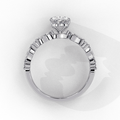 Oval Cut Lab Grown Diamond Pave Engagement Ring with Marquise and Round Accent Shoulders