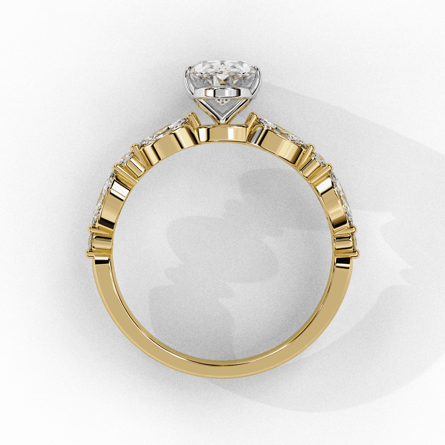 Oval Cut Lab Grown Diamond Pave Engagement Ring with Marquise and Round Accent Shoulders