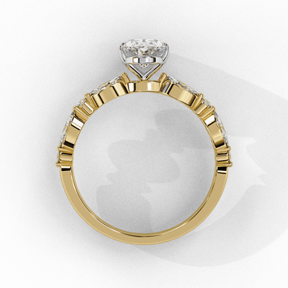 Oval Cut Lab Grown Diamond Pave Engagement Ring with Marquise and Round Accent Shoulders