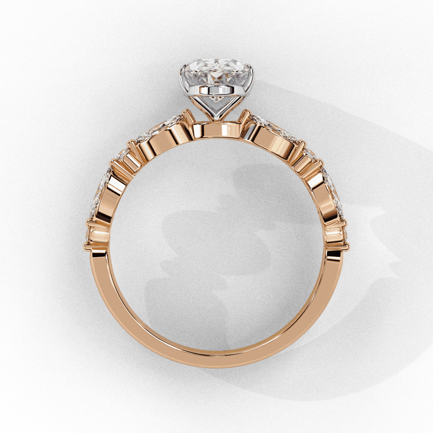 Oval Cut Lab Grown Diamond Pave Engagement Ring with Marquise and Round Accent Shoulders