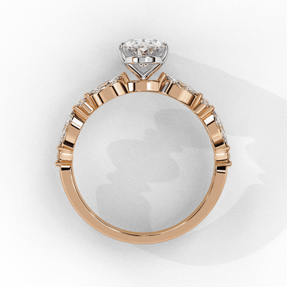 Oval Cut Lab Grown Diamond Pave Engagement Ring with Marquise and Round Accent Shoulders
