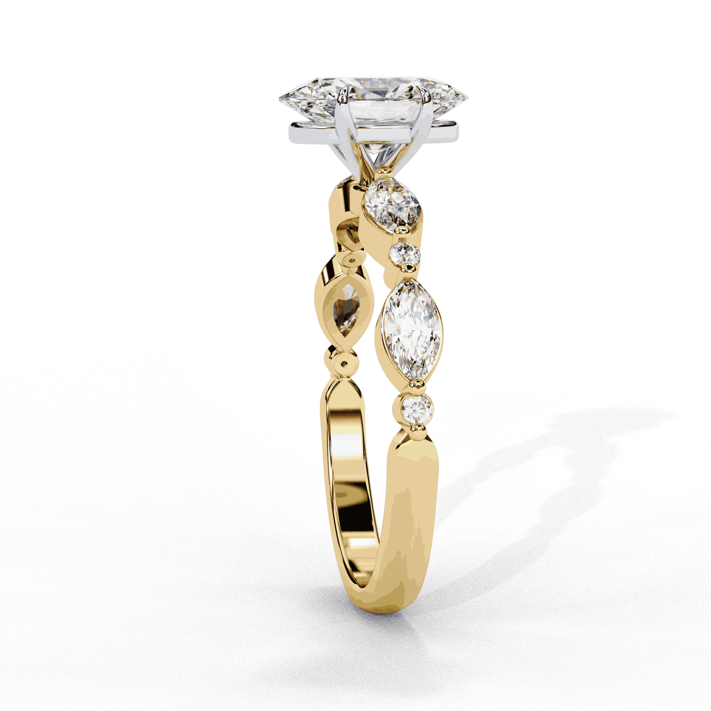 Oval Cut Lab Grown Diamond Pave Engagement Ring with Marquise and Round Accent Shoulders