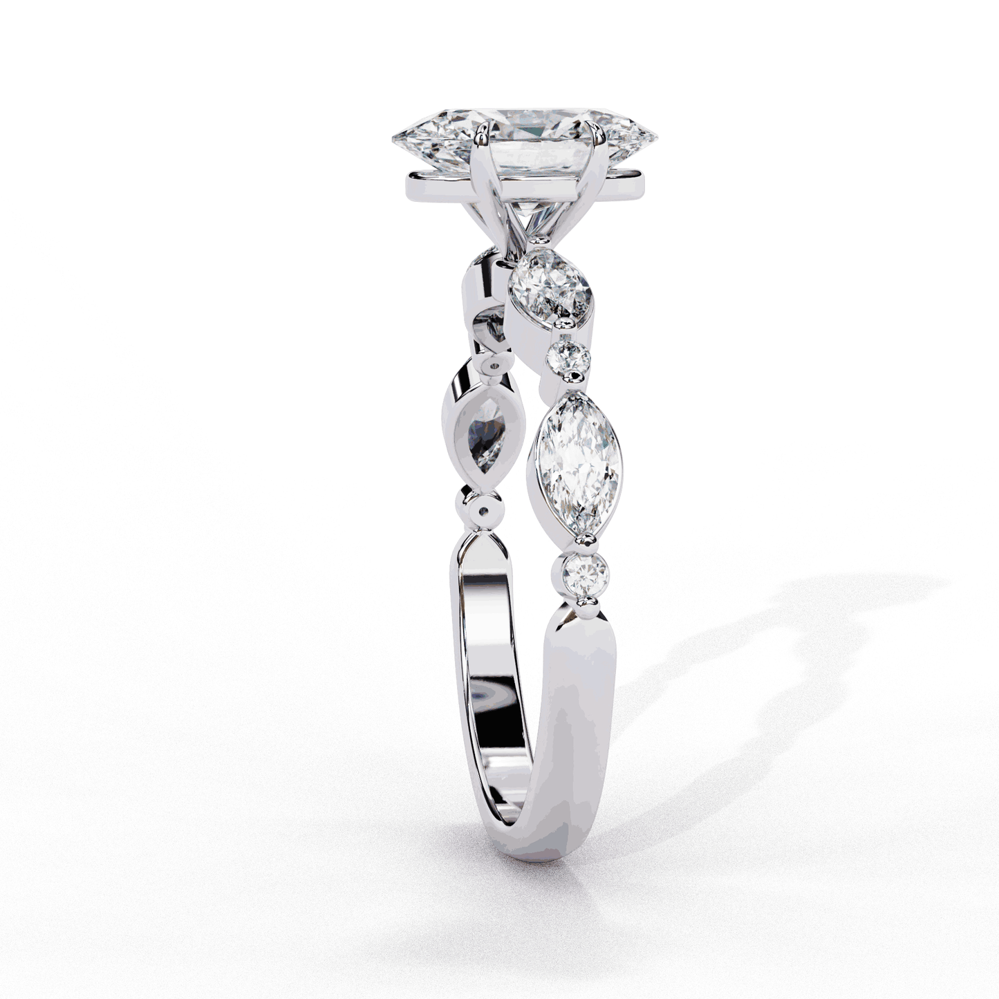Oval Cut Lab Grown Diamond Pave Engagement Ring with Marquise and Round Accent Shoulders