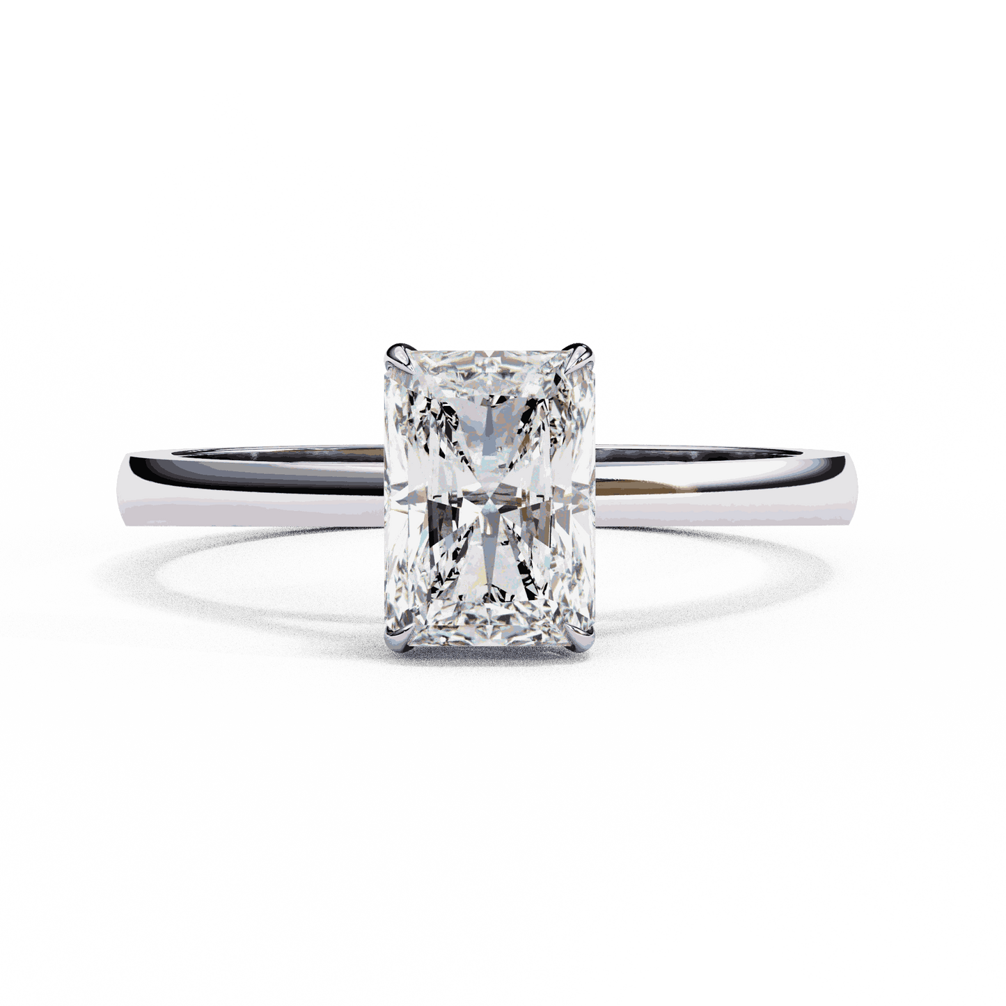 Radiant Cut Lab Grown Diamond Solitaire Engagement Ring with Cathedral Tapered Band