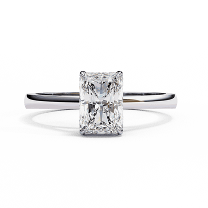 Radiant Cut Lab Grown Diamond Solitaire Engagement Ring with Cathedral Tapered Band
