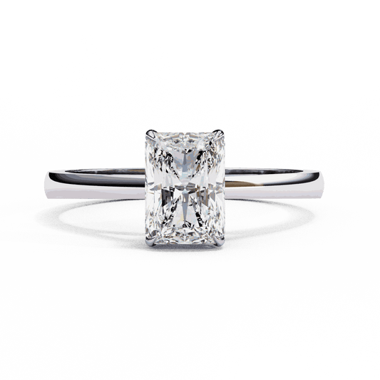 Radiant Cut Lab Grown Diamond Solitaire Engagement Ring with Cathedral Tapered Band
