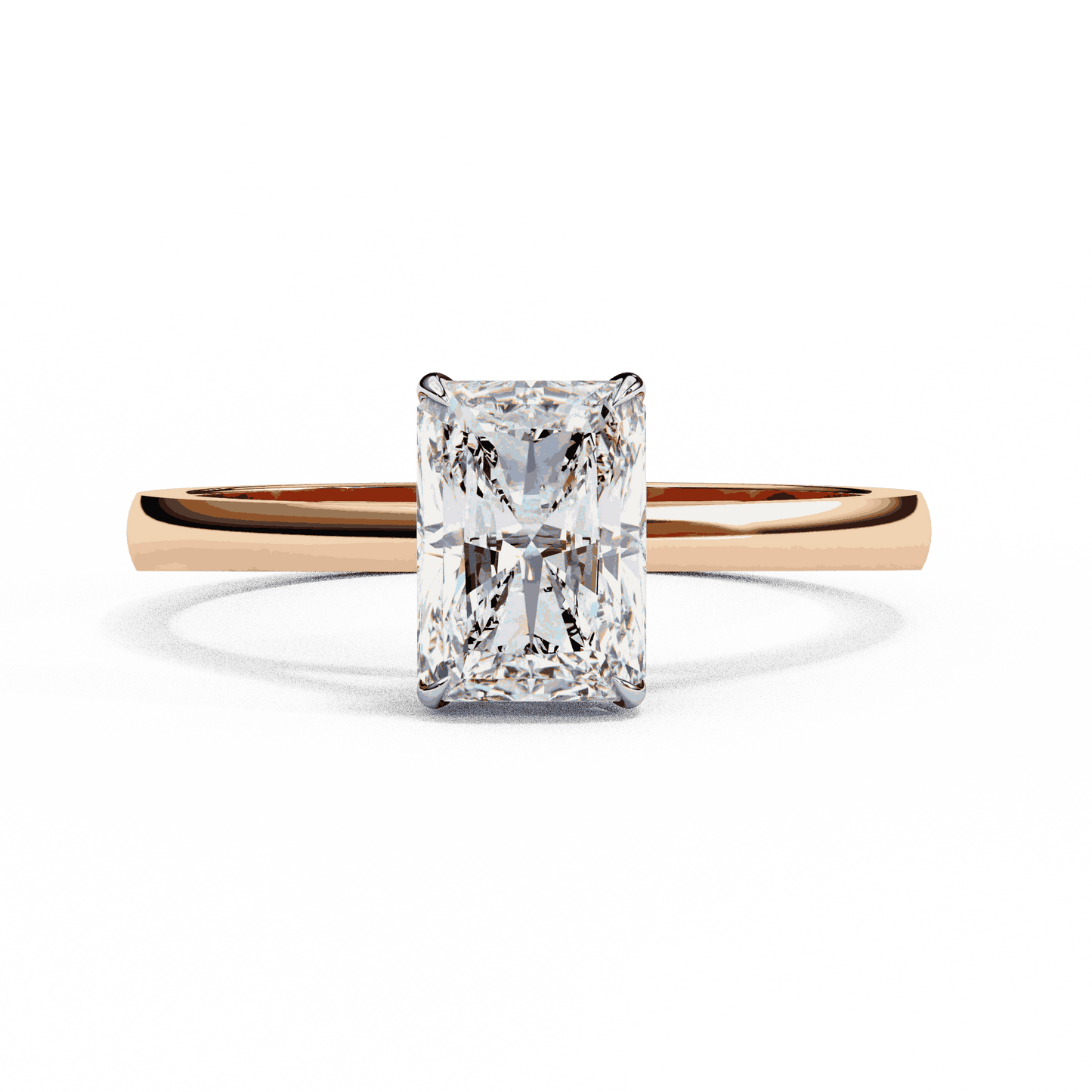 Radiant Cut Lab Grown Diamond Solitaire Engagement Ring with Cathedral Tapered Band