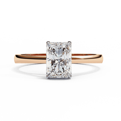 Radiant Cut Lab Grown Diamond Solitaire Engagement Ring with Cathedral Tapered Band