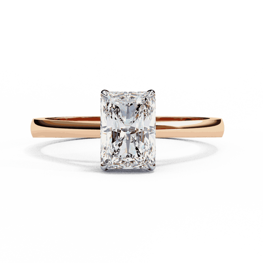 Radiant Cut Lab Grown Diamond Solitaire Engagement Ring with Cathedral Tapered Band