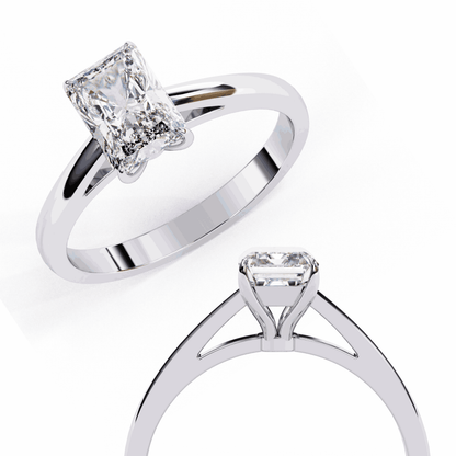 Radiant Cut Lab Grown Diamond Solitaire Engagement Ring with Cathedral Tapered Band