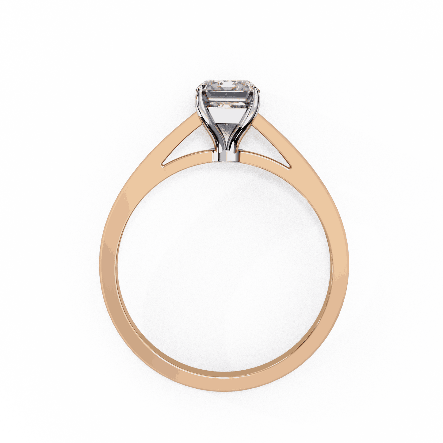 Radiant Cut Lab Grown Diamond Solitaire Engagement Ring with Cathedral Tapered Band