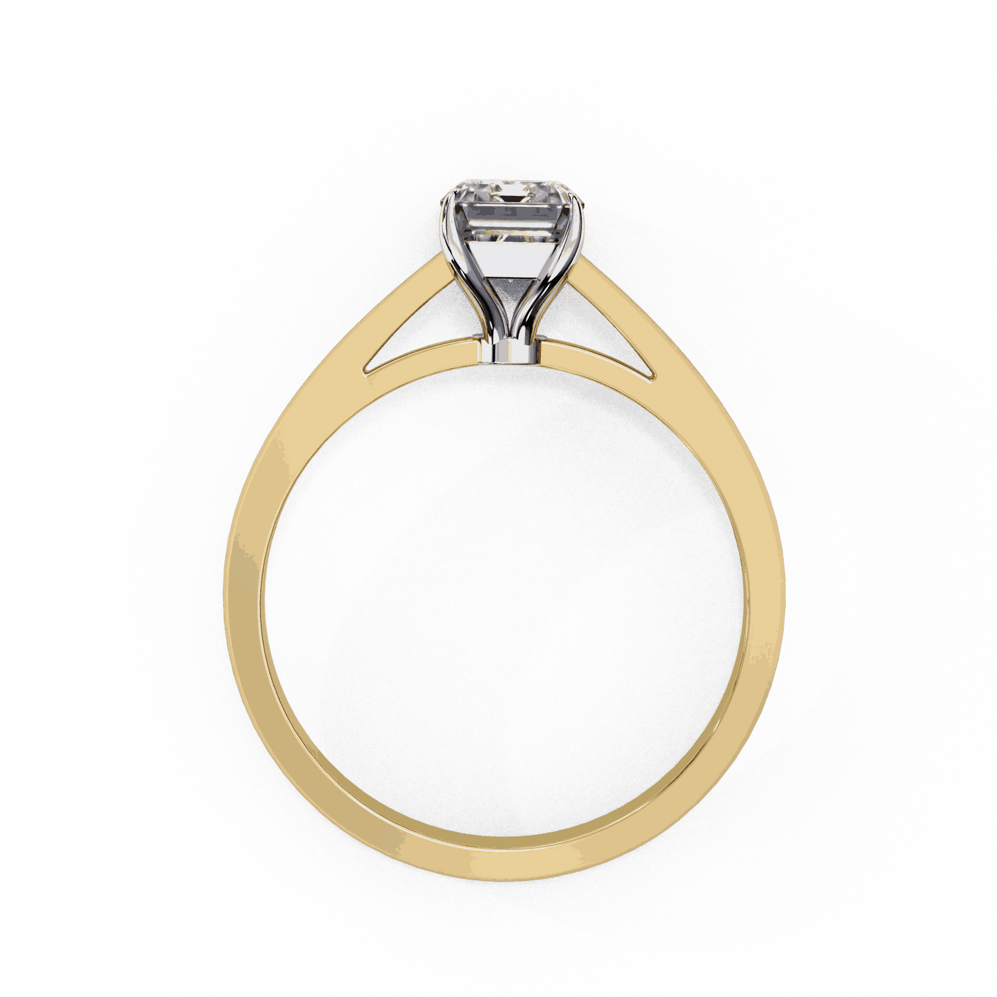 Radiant Cut Lab Grown Diamond Solitaire Engagement Ring with Cathedral Tapered Band