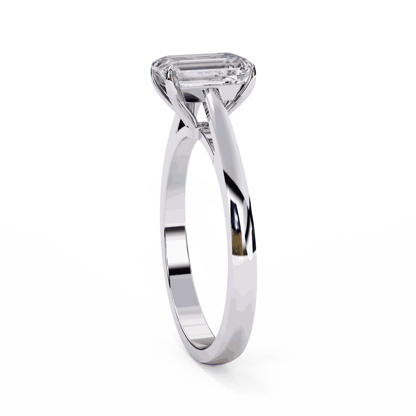 Radiant Cut Lab Grown Diamond Solitaire Engagement Ring with Cathedral Tapered Band
