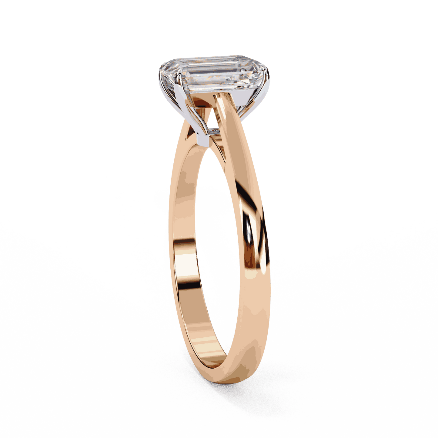 Radiant Cut Lab Grown Diamond Solitaire Engagement Ring with Cathedral Tapered Band