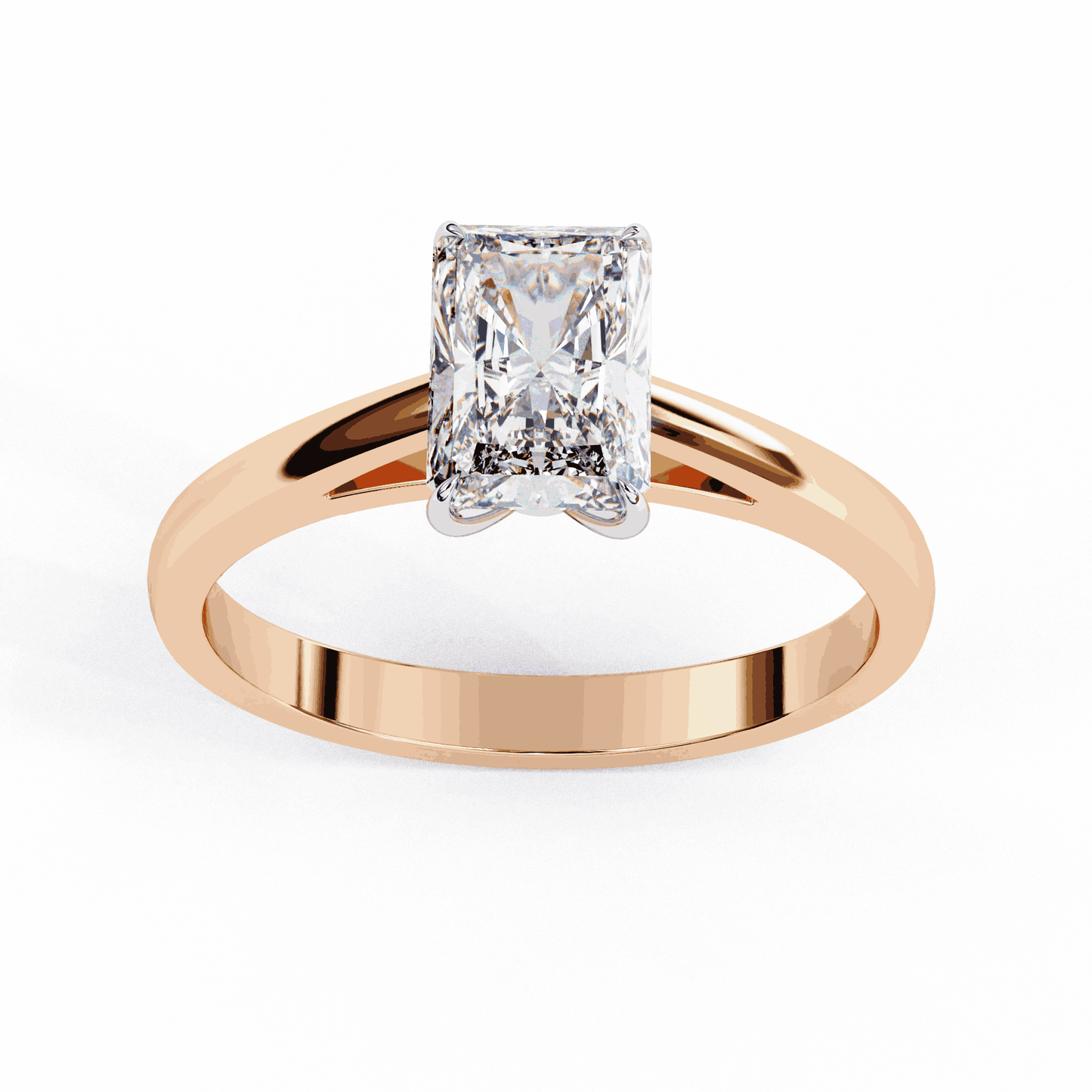 Radiant Cut Lab Grown Diamond Solitaire Engagement Ring with Cathedral Tapered Band