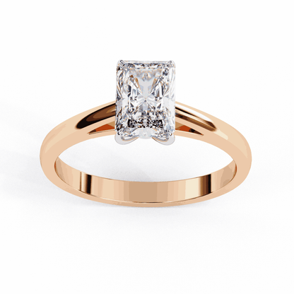 Radiant Cut Lab Grown Diamond Solitaire Engagement Ring with Cathedral Tapered Band