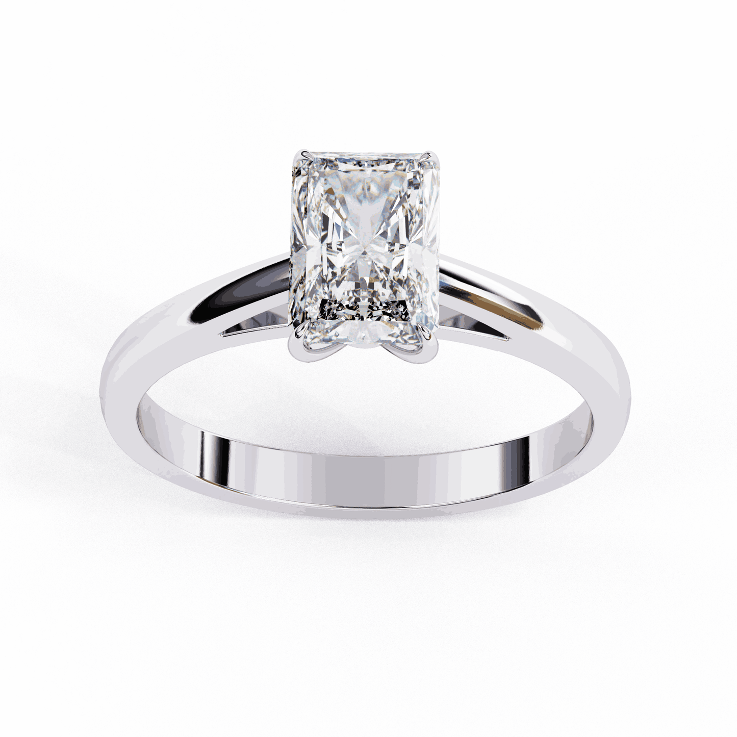 Radiant Cut Lab Grown Diamond Solitaire Engagement Ring with Cathedral Tapered Band