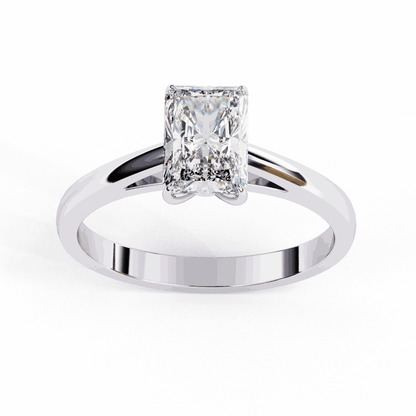 Radiant Cut Lab Grown Diamond Solitaire Engagement Ring with Cathedral Tapered Band