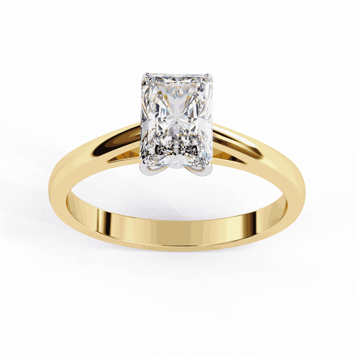 Radiant Cut Lab Grown Diamond Solitaire Engagement Ring with Cathedral Tapered Band