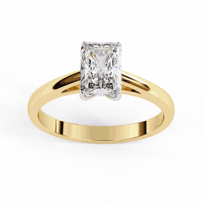 Radiant Cut Lab Grown Diamond Solitaire Engagement Ring with Cathedral Tapered Band