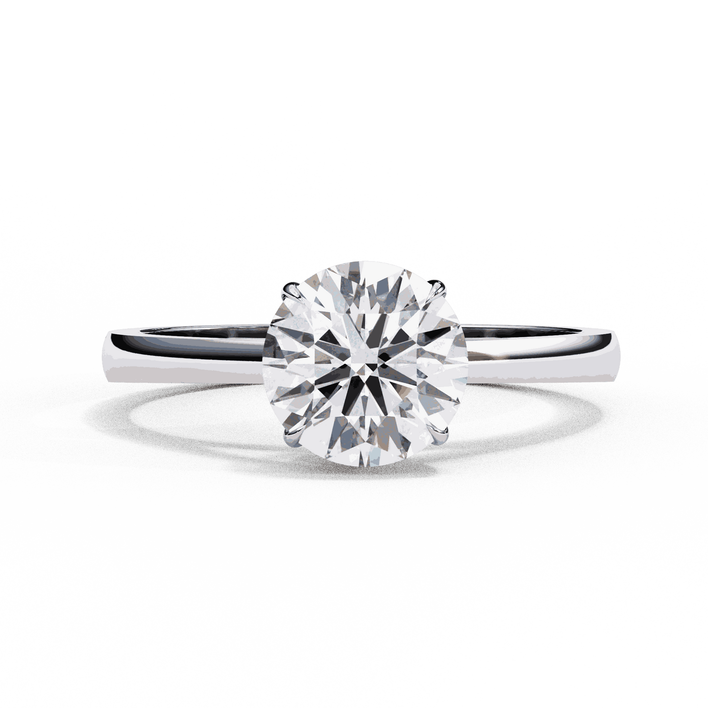 Round Cut Lab Grown Diamond Solitaire Engagement Ring with Cathedral Tapered Band