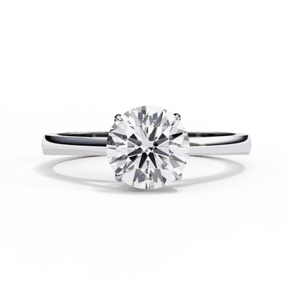 Round Cut Lab Grown Diamond Solitaire Engagement Ring with Cathedral Tapered Band
