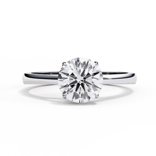 Round Cut Lab Grown Diamond Solitaire Engagement Ring with Cathedral Tapered Band