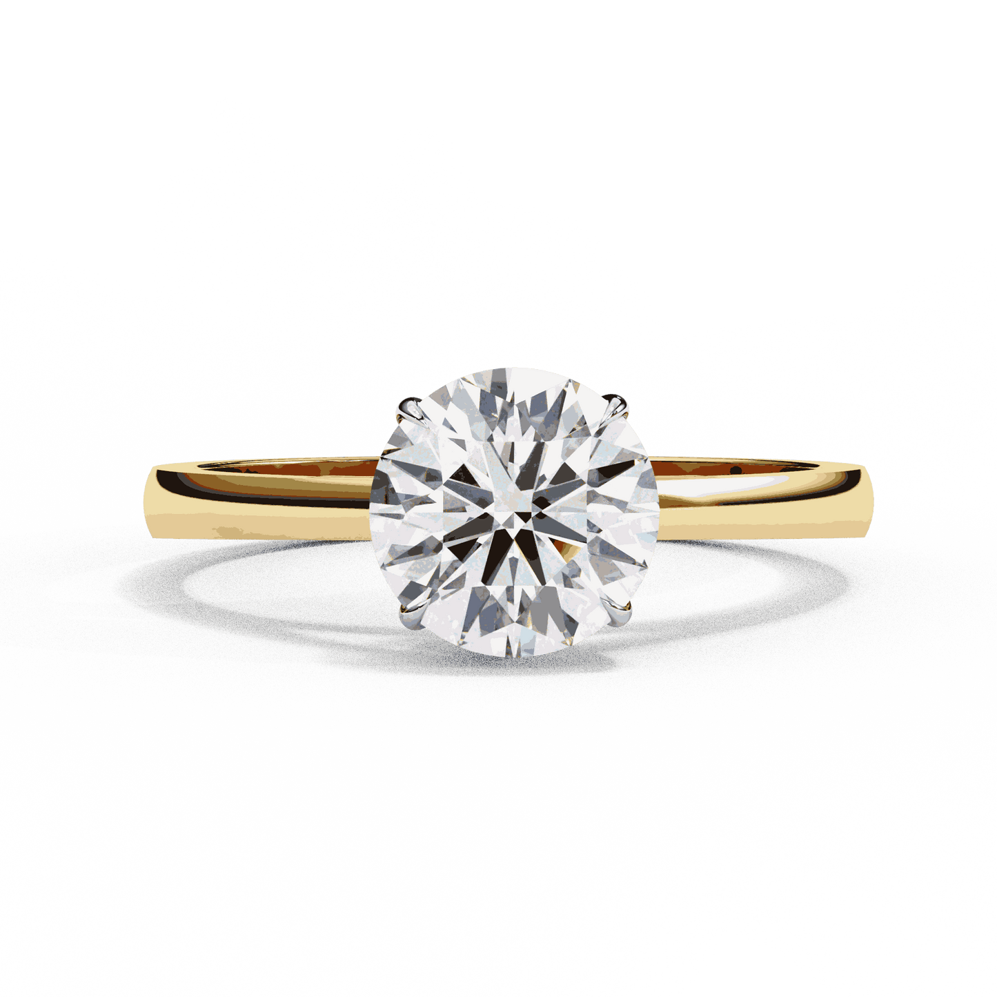 Round Cut Lab Grown Diamond Solitaire Engagement Ring with Cathedral Tapered Band