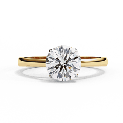 Round Cut Lab Grown Diamond Solitaire Engagement Ring with Cathedral Tapered Band
