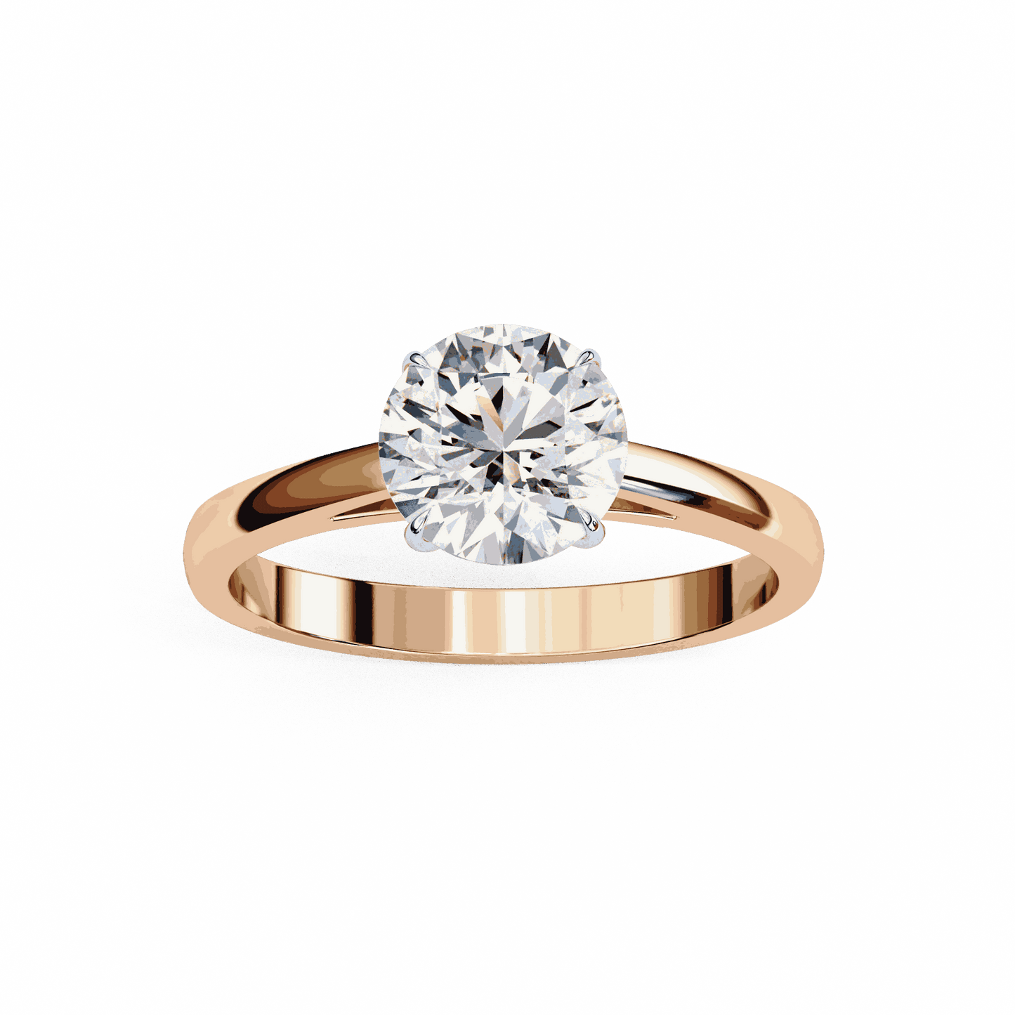 Round Cut Lab Grown Diamond Solitaire Engagement Ring with Cathedral Tapered Band