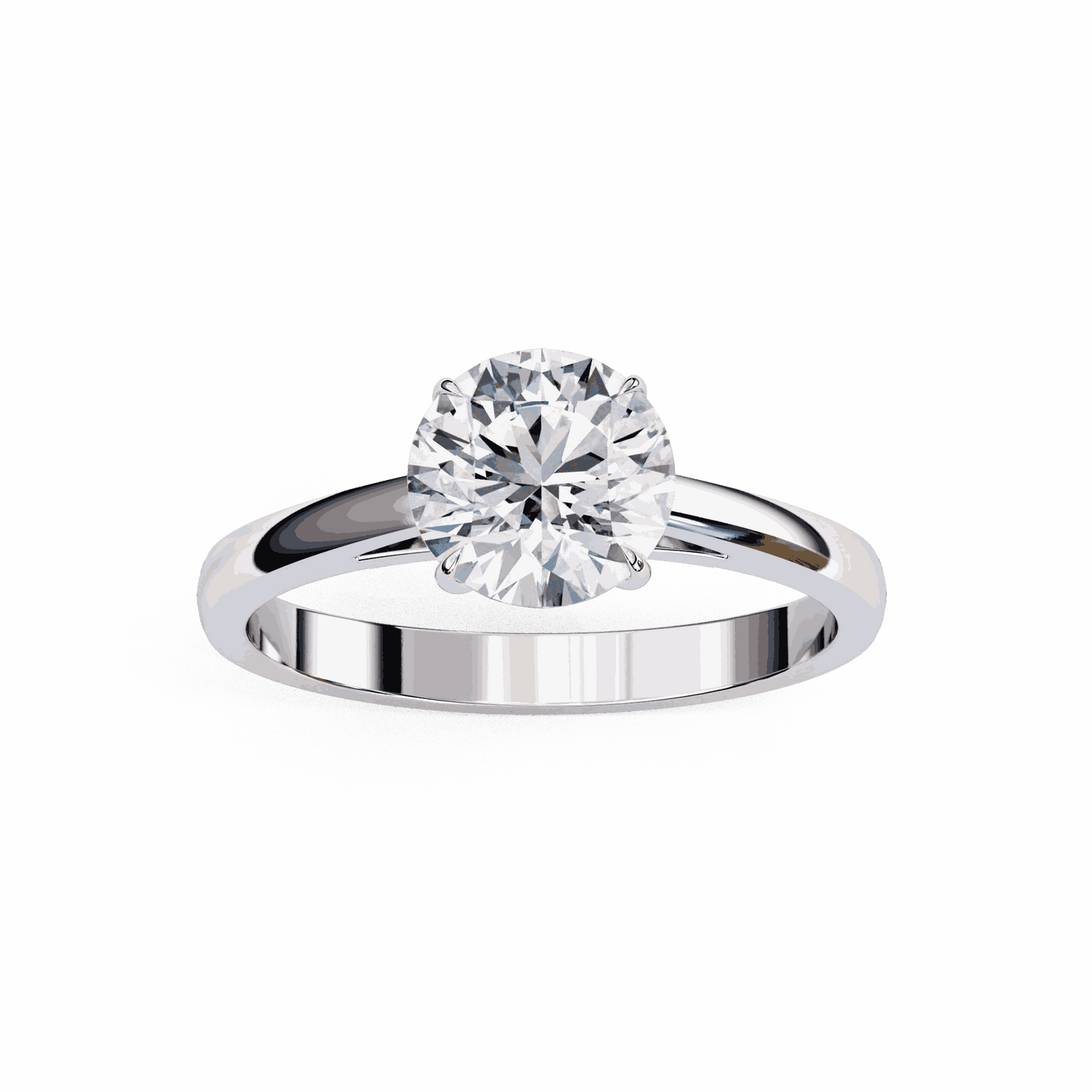 Round Cut Lab Grown Diamond Solitaire Engagement Ring with Cathedral Tapered Band