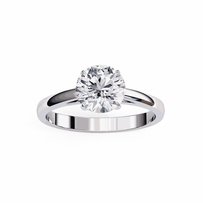 Round Cut Lab Grown Diamond Solitaire Engagement Ring with Cathedral Tapered Band