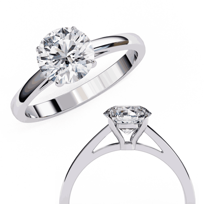 Round Cut Lab Grown Diamond Solitaire Engagement Ring with Cathedral Tapered Band